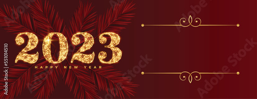 new year festival banner with golden sparkling 2023 text and copy space