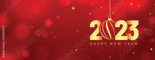 2023 new year shiny red banner with bokeh effect