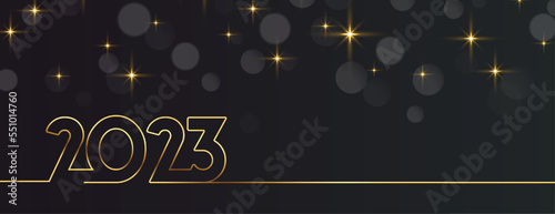 line style 2023 new year banner with bokeh effect