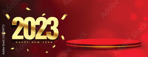 3d podium platform on new year 2023 event banner