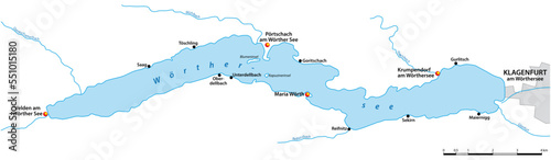 Map of the Woerthersee with the most important cities, Carinthia, Austria photo