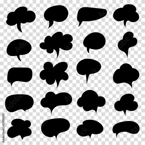 Collection set of speech bubbles on a transparent background. The concept of communication of people in the field of business and everyday affairs. Vector illustration.