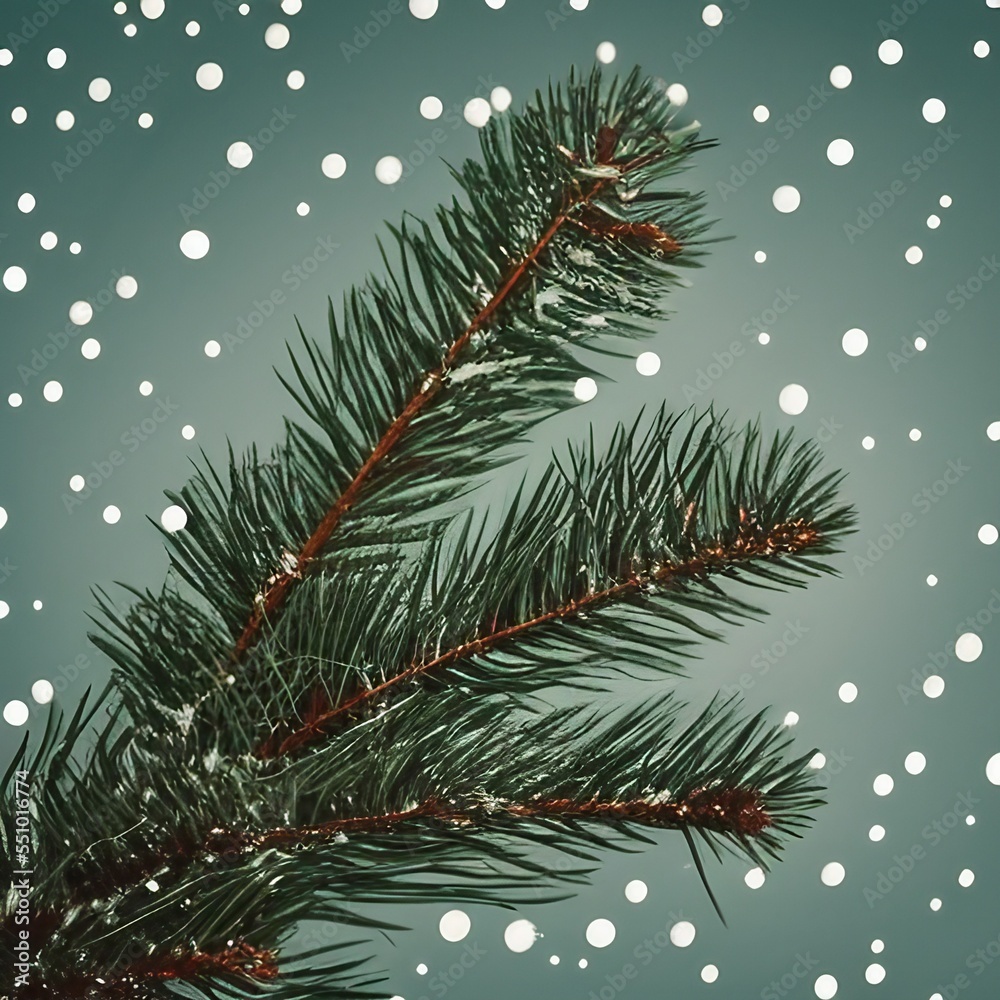  Xmas tree pine branches and snowfall on sky background. vintage color tone.png