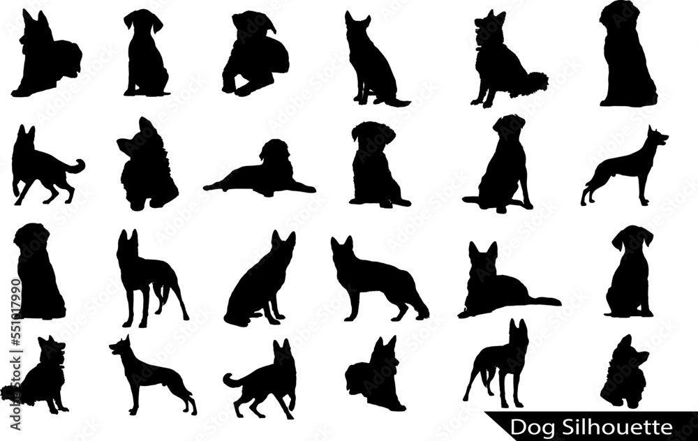 Vector silhouette of dog on white background,black silhouette