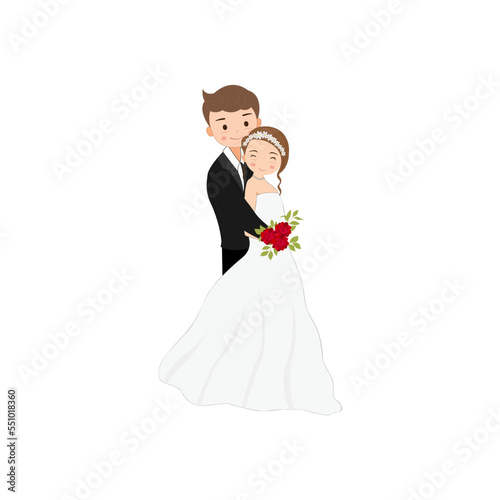Happy bride and groom get married. vector illustration of lovers man and woman in wedding clothes. Together forever. Isolated on white background.