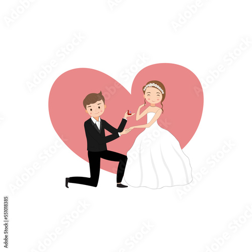 Getting married, the groom make a proposal first to get approval that their partner wants to get married. vector isolated on white background.