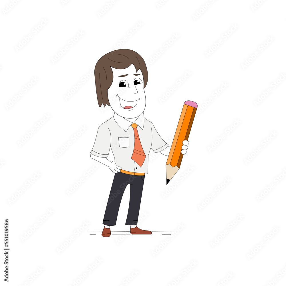 Corporate man holding a huge pencil vector isolated on a white background.