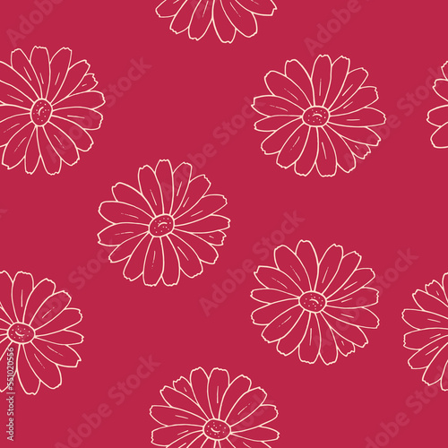 flowers seamless pattern hand drawn in doodle style. camomile background for wallpaper, textile, wrapping paper, digital paper. © Ирина Самойлова