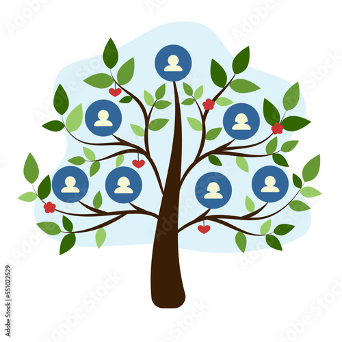 Family tree. Flat illustration. Genealogical tree for baby boy