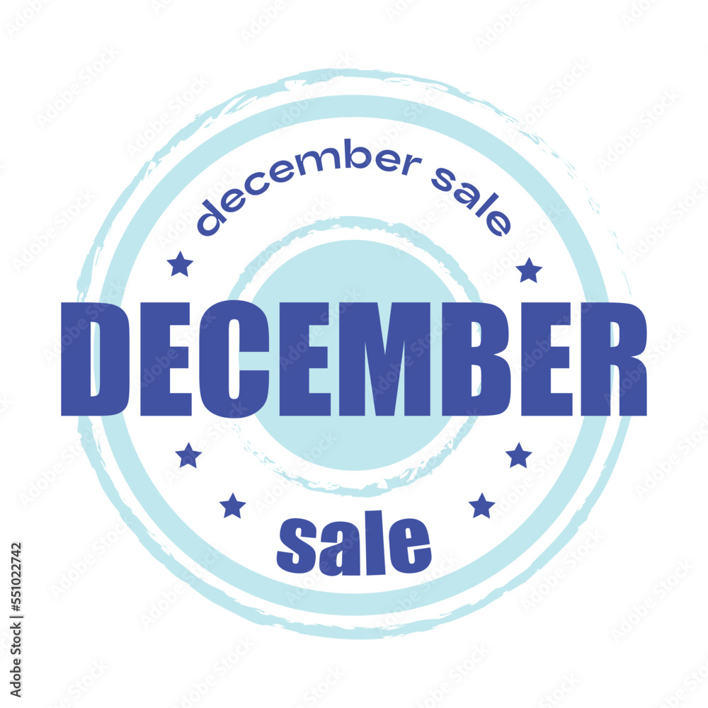 Blue december sale sticker, label, badge and logo. Month sale icon. Logo template with stars for promotion and promo sales. Vector illustration Blue december sale sticker, label, badge and logo. Month sale icon. Logo template with stars for promotion and promo sales. Vector illustration