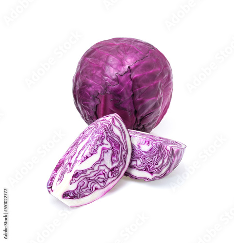 Red cabbage slice isolated on white background.