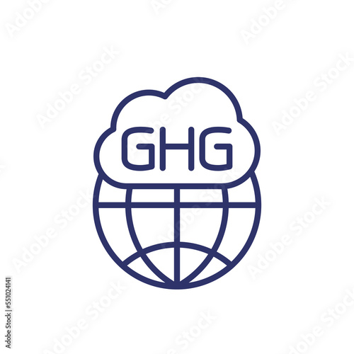 GHG icon, greenhouse gas line vector