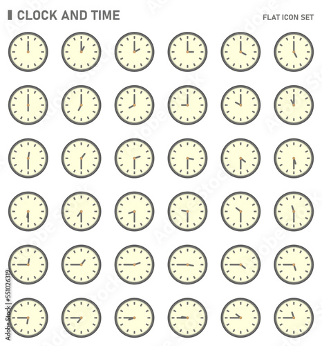 Clock and time icon set. Flat icon set.