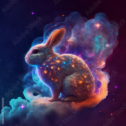Fototapete Kaninchen im Galaxienebel, made by AI, künstliche Intelligenz, AI Art