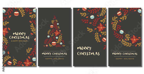 vector set of dark vertical banners merry christmas and new year stories hand drawn