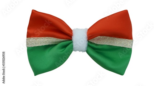 Handmade bow made out of satin fabric with red, green, and white color, suitable for Christmas hair bow.