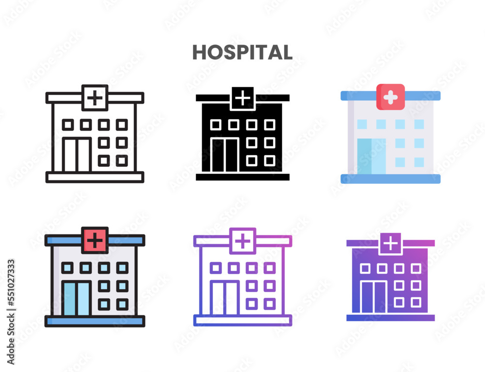 Hospital icons vector illustration set line, flat, glyph, line color gradient. Great for web, app, presentation and more.