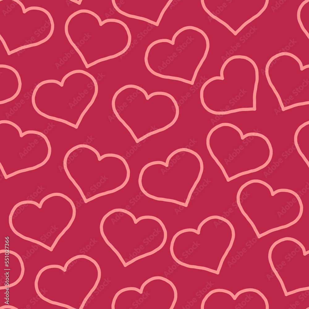 hearts seamless pattern. hand drawn vector doodle style. love, valentines day. textiles, wallpaper, wrapping paper.
