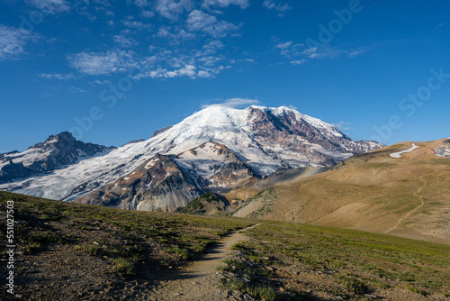 Landscape of Mount Rainier and Trail