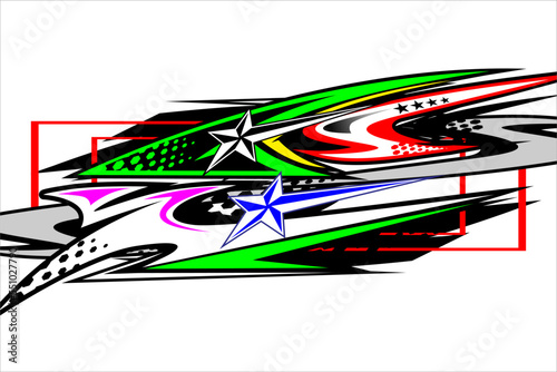 racing background vector design with a unique pattern, a combination of bright colors like green and others and the effect of stars and lines