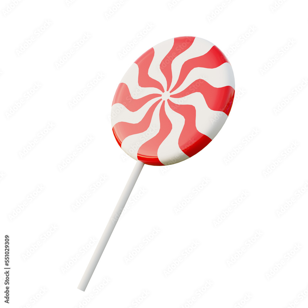 One Swirl Candy Christmas. Red Color. 3D Rendering. One Swirl Candy Christmas. Red Color. 3D Rendering.