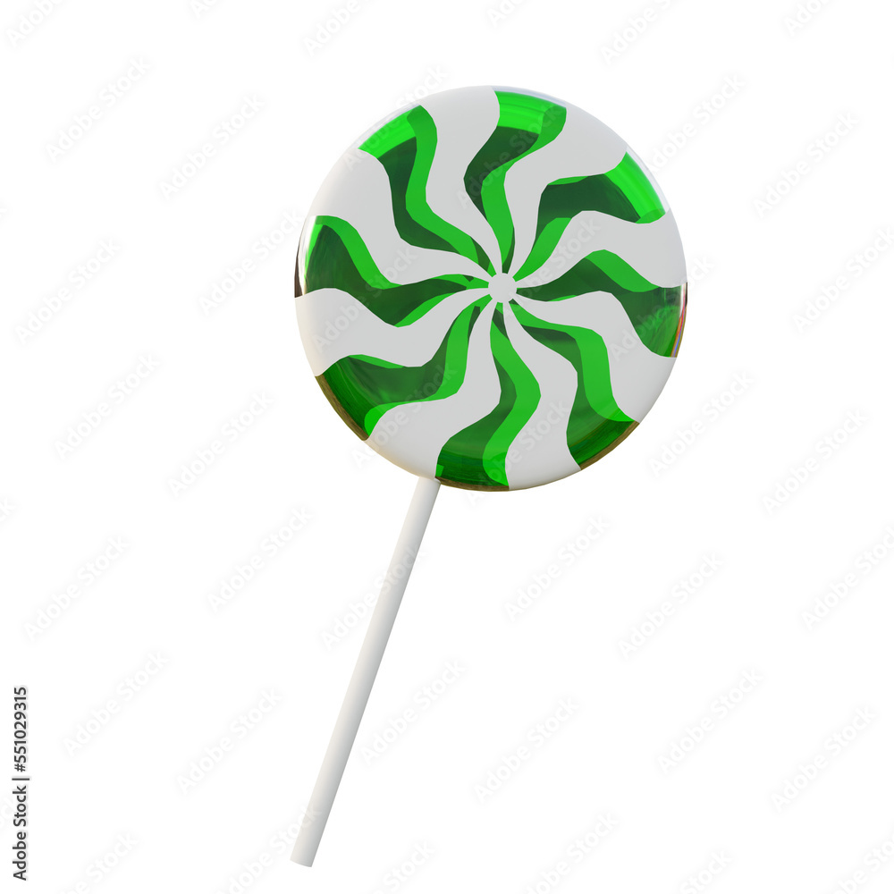 One Swirl Candy Christmas. Green Color. 3D Rendering. One Swirl Candy Christmas. Green Color. 3D Rendering.