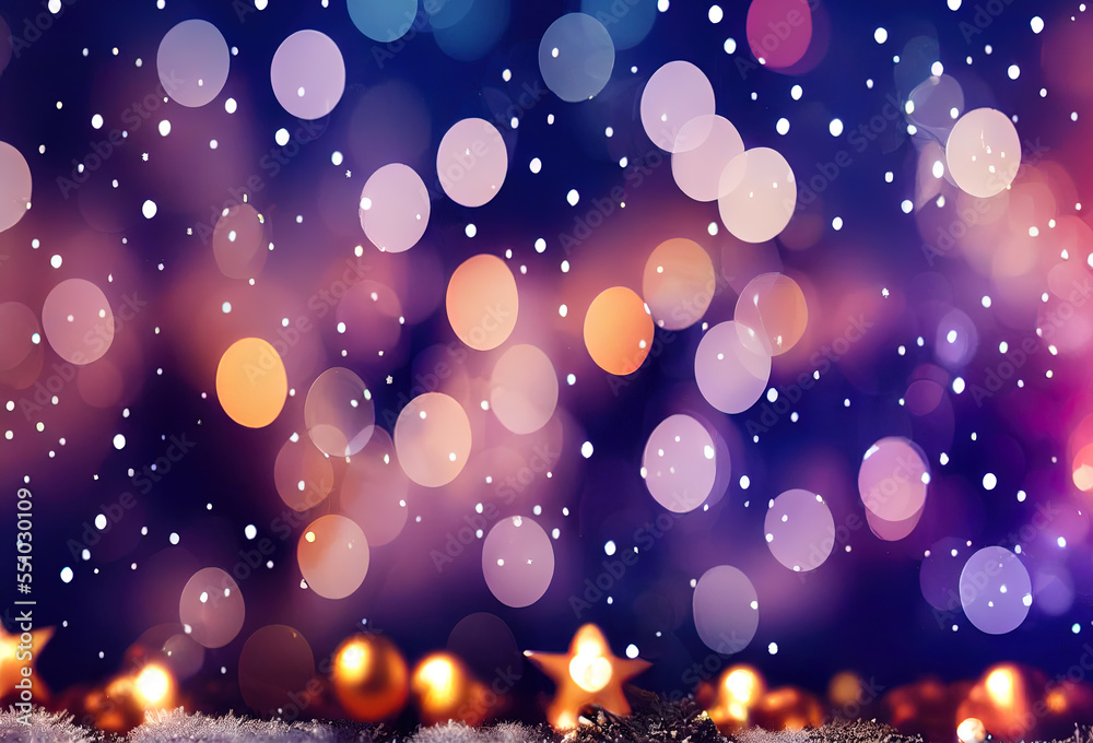 Christmas and happy new year card on blurred bokeh. Christmas dark blue background illustration Christmas and happy new year card on blurred bokeh. Christmas dark blue background illustration