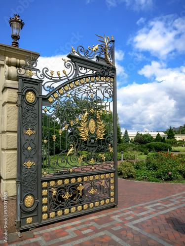 Entrance gate to the Mezhyhirya National Park in Ukraine. photo