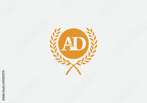 Laurel wreath logo and laurel wreath circle leaf icon vector design with letters. Laurel wreath leaf circle favicon and icon