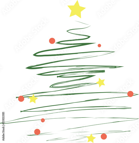 Outline sketch of a Christmas tree with stars.