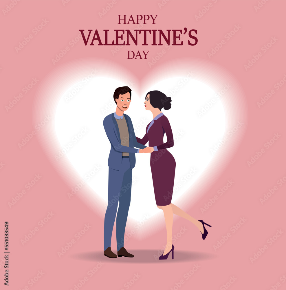Enamored young guy and girl on Valentine's Day. Vector.