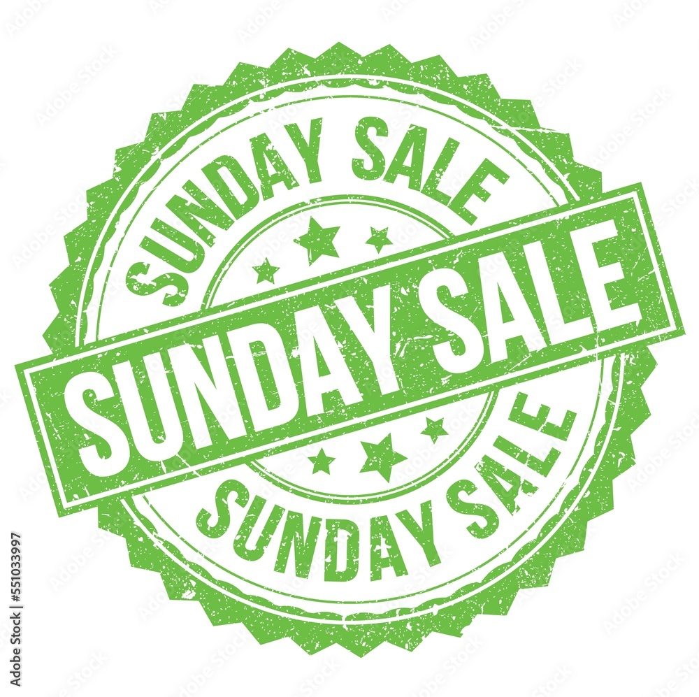 SUNDAY SALE text on green round stamp sign SUNDAY SALE text on green round stamp sign