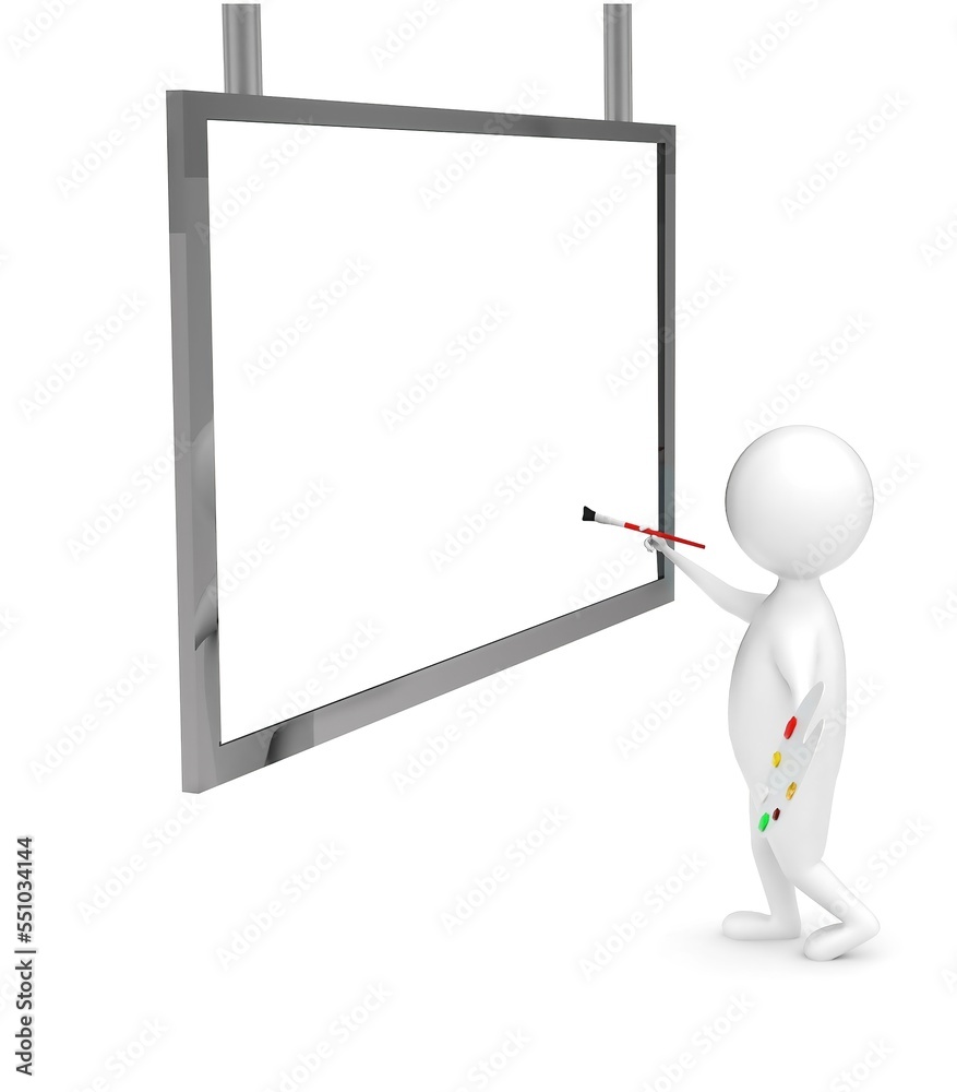 3d artist character painting on a large blank canvas conept 3d artist character painting on a large blank canvas conept