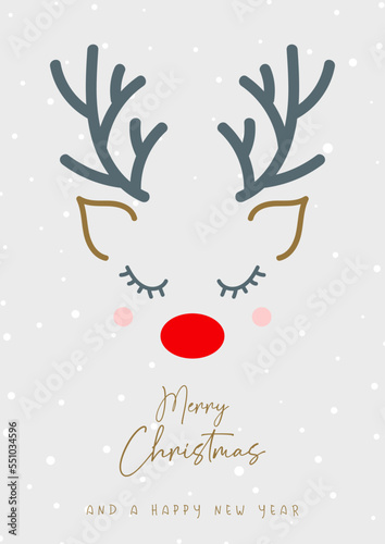Christmas background with cute reindeer face