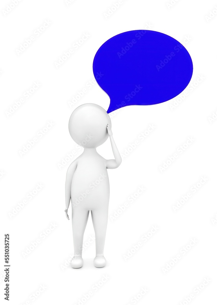 3d man character and speech bubble above his head concept 3d man character and speech bubble above his head concept
