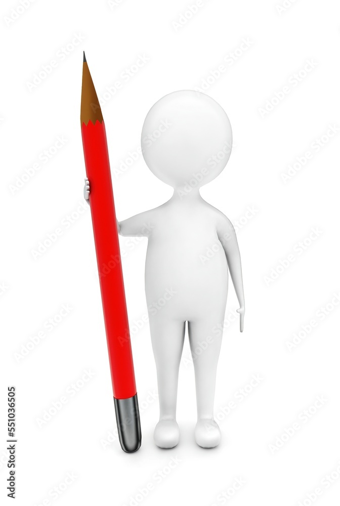 3d man holding a pencil with one of his hands concept