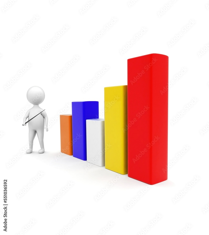 3d man presenting bar graph concept 3d man presenting bar graph concept