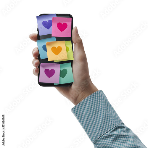 PNG file no background Love messages sticky notes on smartphone photo