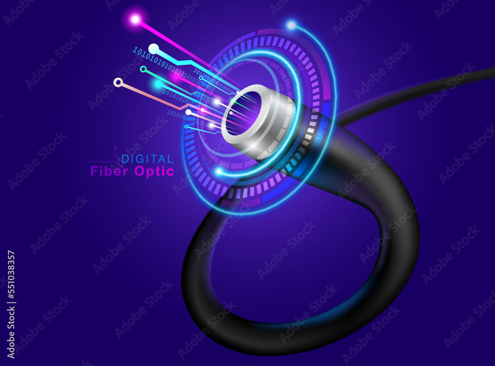 Fiber optic cable in digital abstract design style. The future of high