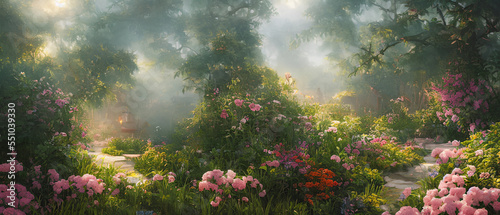 Artistic digital painting of majestic garden  wallpaper