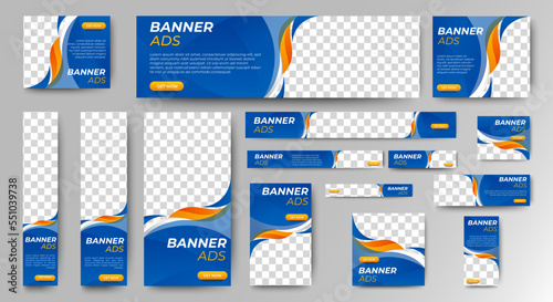 Abstract banner design web template Set, Horizontal header web banner. Modern Gradient Blue cover header background for website design, Social Media Cover ads banner, flyer, invitation card