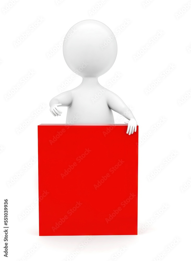 3d man presenting a blank rectangular box concept 3d man presenting a blank rectangular box concept