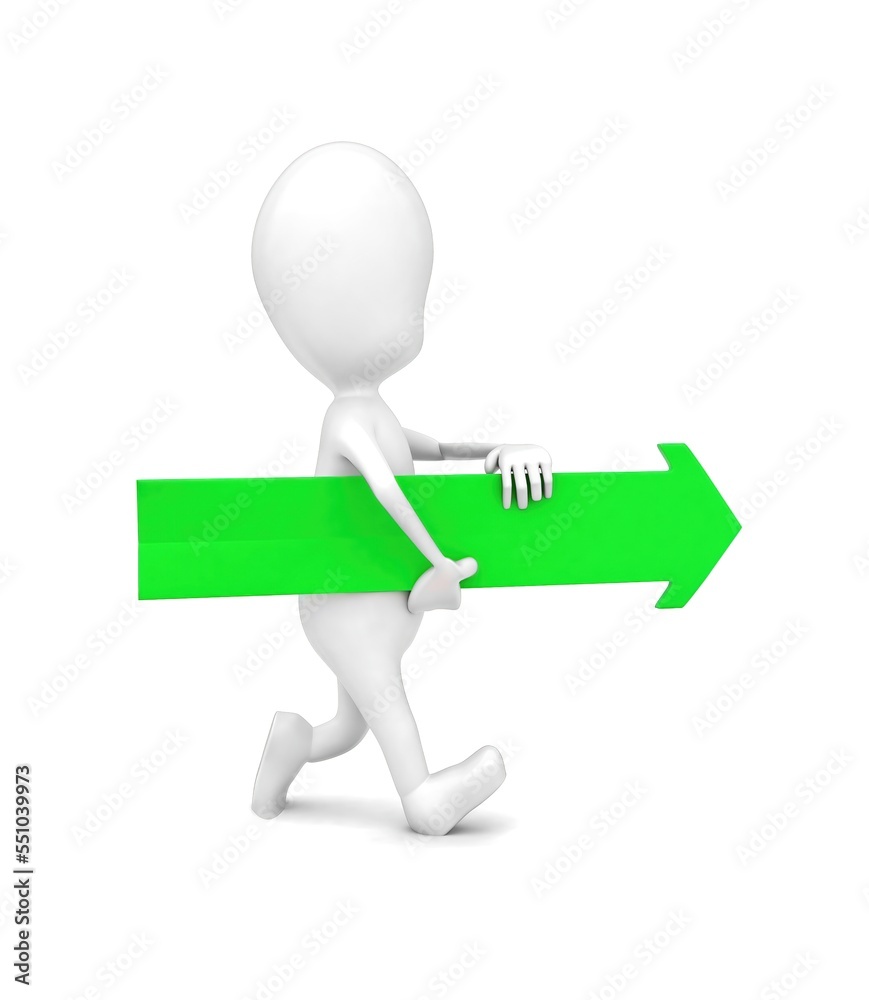 3d man walking and carrying a arrow in hands concept 3d man walking and carrying a arrow in hands concept