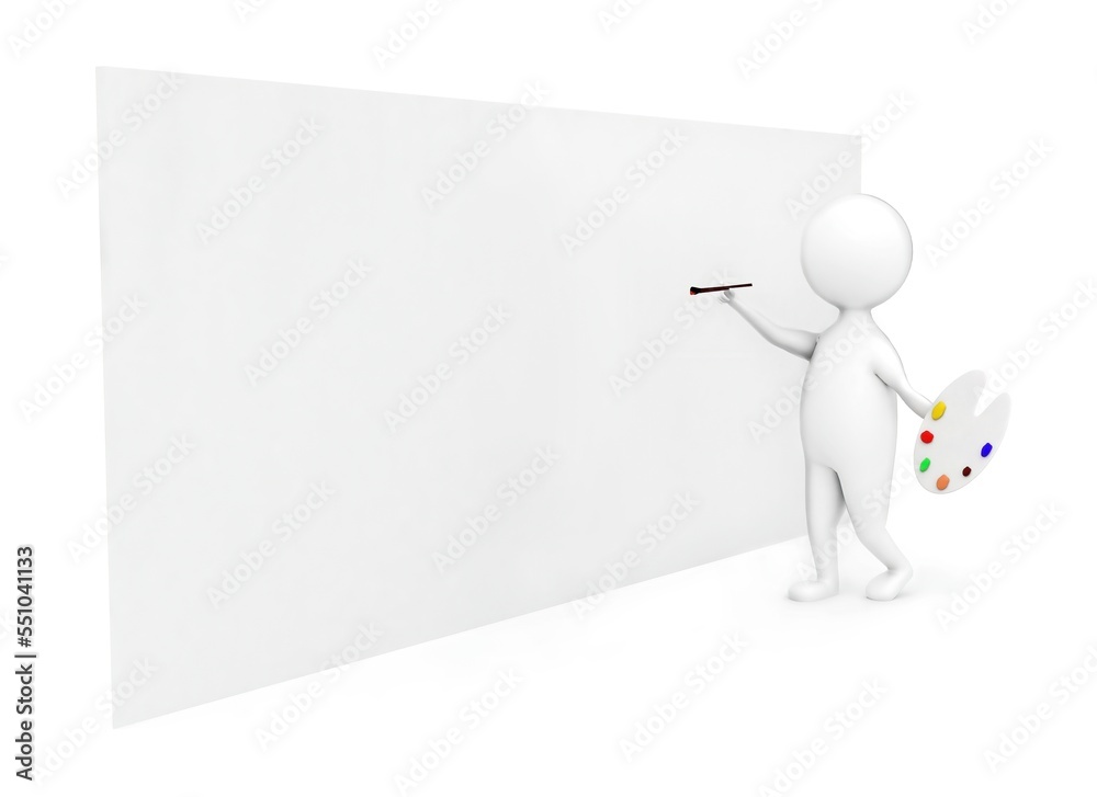 3d artist character painting on a large blank canvas conept 3d artist character painting on a large blank canvas conept