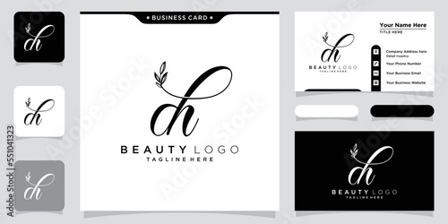 DH initial handwriting logo vector