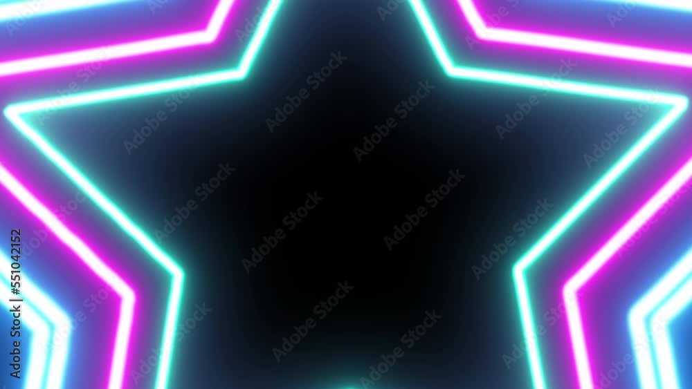 Neon Light Radial Concentric Star Shapes Flashing Pattern Loop. Blue and pink colored bright lines on a black background. Neon Light Radial Concentric Star Shapes Flashing Pattern Loop. Blue and pink colored bright lines on a black background.