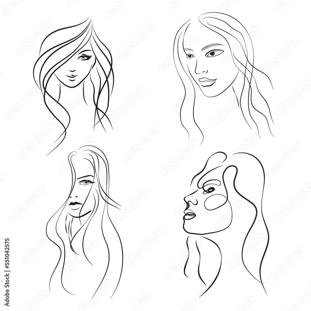 Hand-drawn female line-drawing Images illustration collection