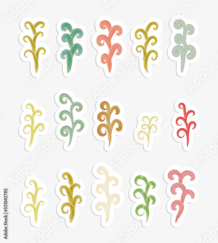 stickers with watercolor textured branches