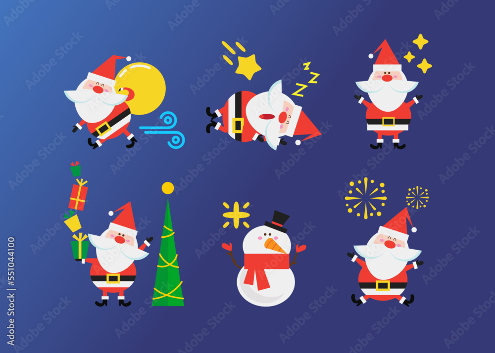 Cute Santa flat illustration set