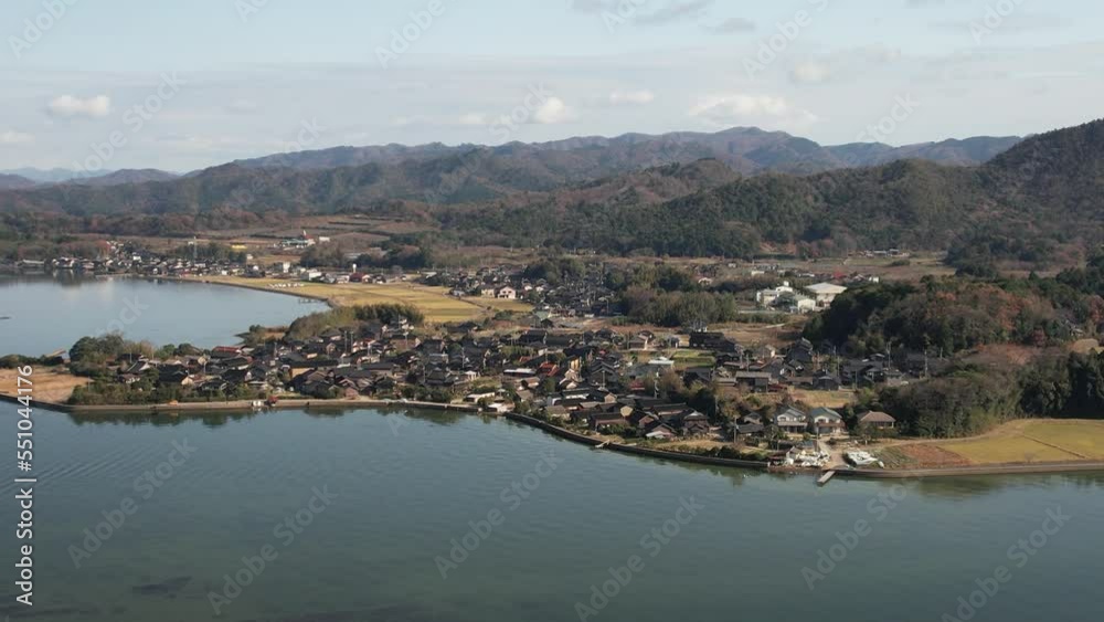 山陰海岸国立公園 久美浜湾と長閑な集落 ドローン空撮 山陰海岸国立公園 久美浜湾と長閑な集落 ドローン空撮